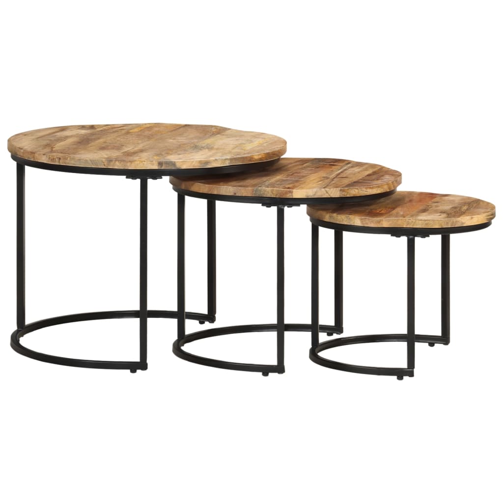 Set of 3 Side Tables Raw Mango Wood