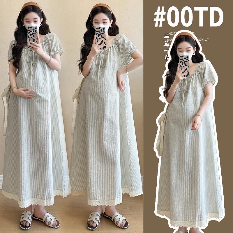 Elegant Summer Maternity Dress: Trendy Stripe Loose Long Skirt for Moms 2XL
