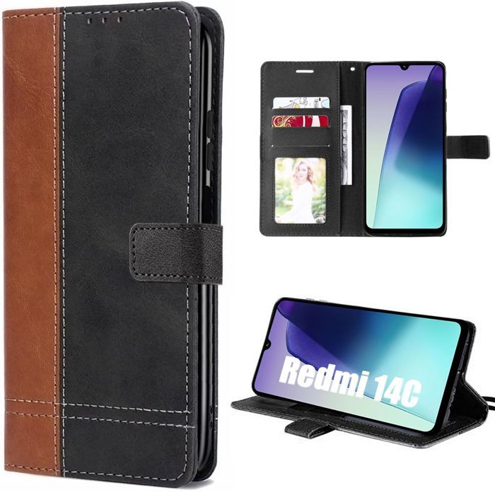 Coque Silicone - E.F.CONNECTION - Pour Xiaomi Redmi 14C - Effet cuir bicolore - Antichoc - Anti-rayures