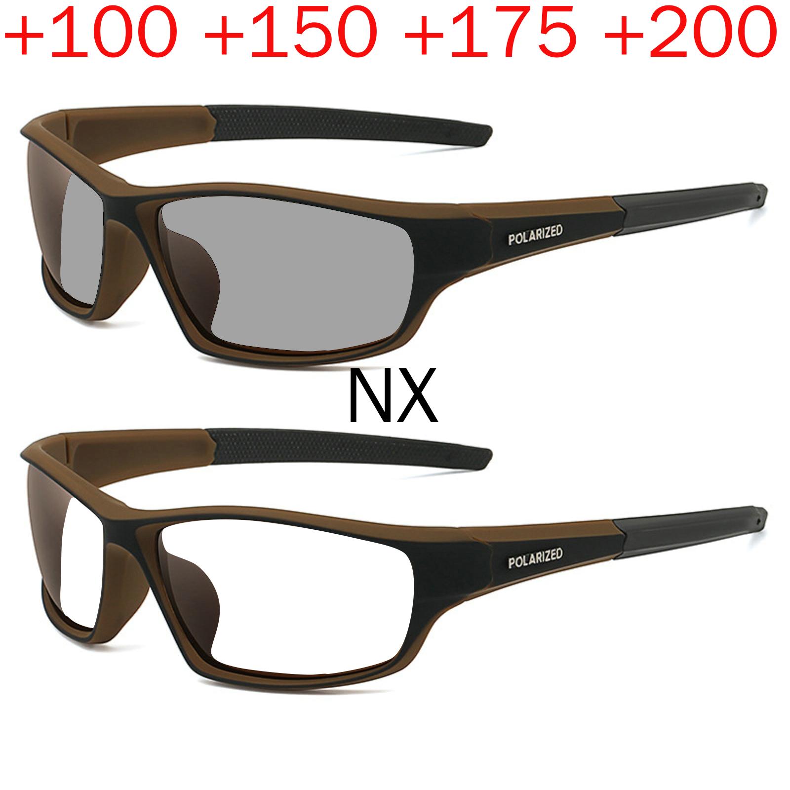 

Wraparound full lens Safety Glasses with Readers photochromic Sport Magnifying Safety Reading Goggles for Men Women NX +400 коричневий