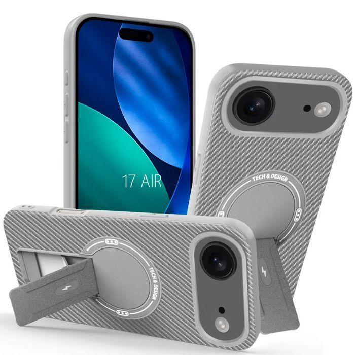 Protective Case - BOOLING - for iPhone Air - Carbon Fiber with Magnetic Circle Holder - Gray