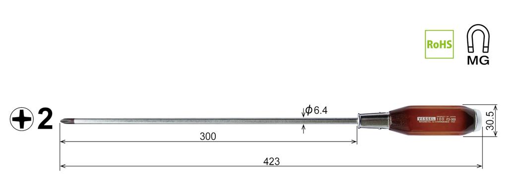 VESSEL Penetration Screwdriver with Wooden Handle Shaft X 300mm 100mm Heavy-Duty (Long Type) +2