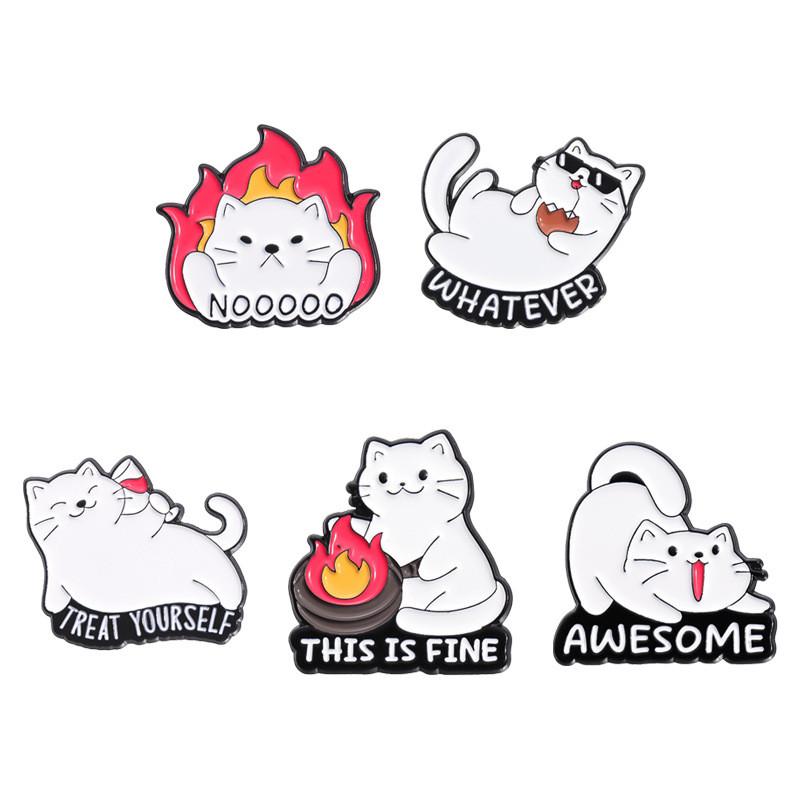 Unique Cartoon Lazy Cat Brooch Creative Flame Design Badge For Decoration Stylish
