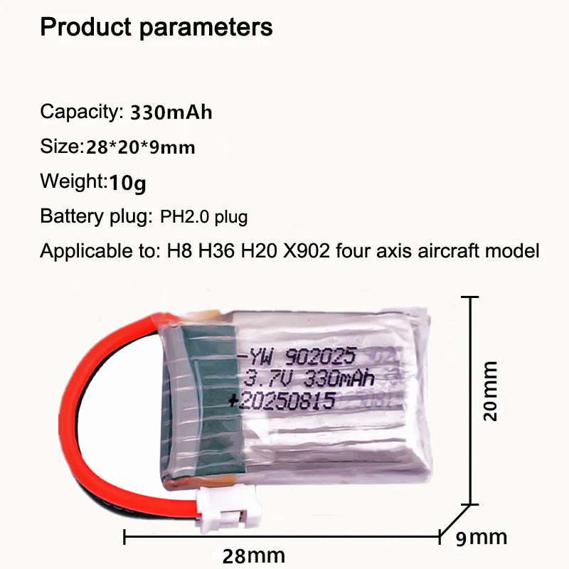 New Upgrade 902025 3.7V 330mAh PH2.0 Mini Drone Battery For Mini RC Quadcopter RC Car Mini RC Toys Parts Battery with Charger