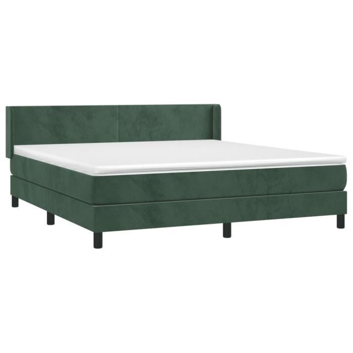 3130856 vidaXL Lit à sommier tapissier et matelas Vert foncé 180x200cm Velours