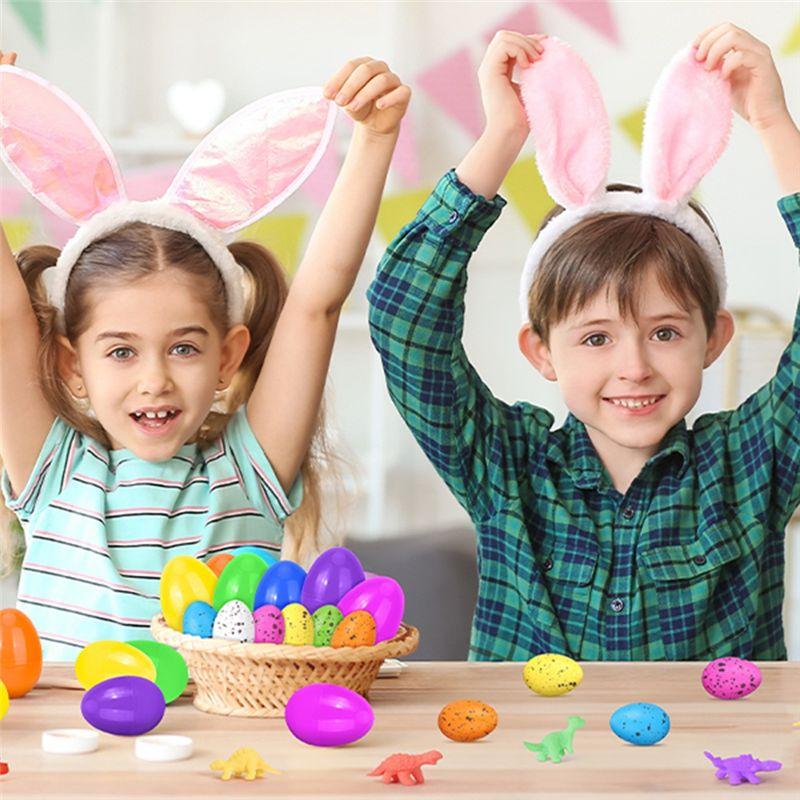 AEE4-Prefilled Easter Eggs With Dinosaur Inside, 24 PCS Easter Basket Stuffers Fillers For Easter Egg Hunt, Toddler
