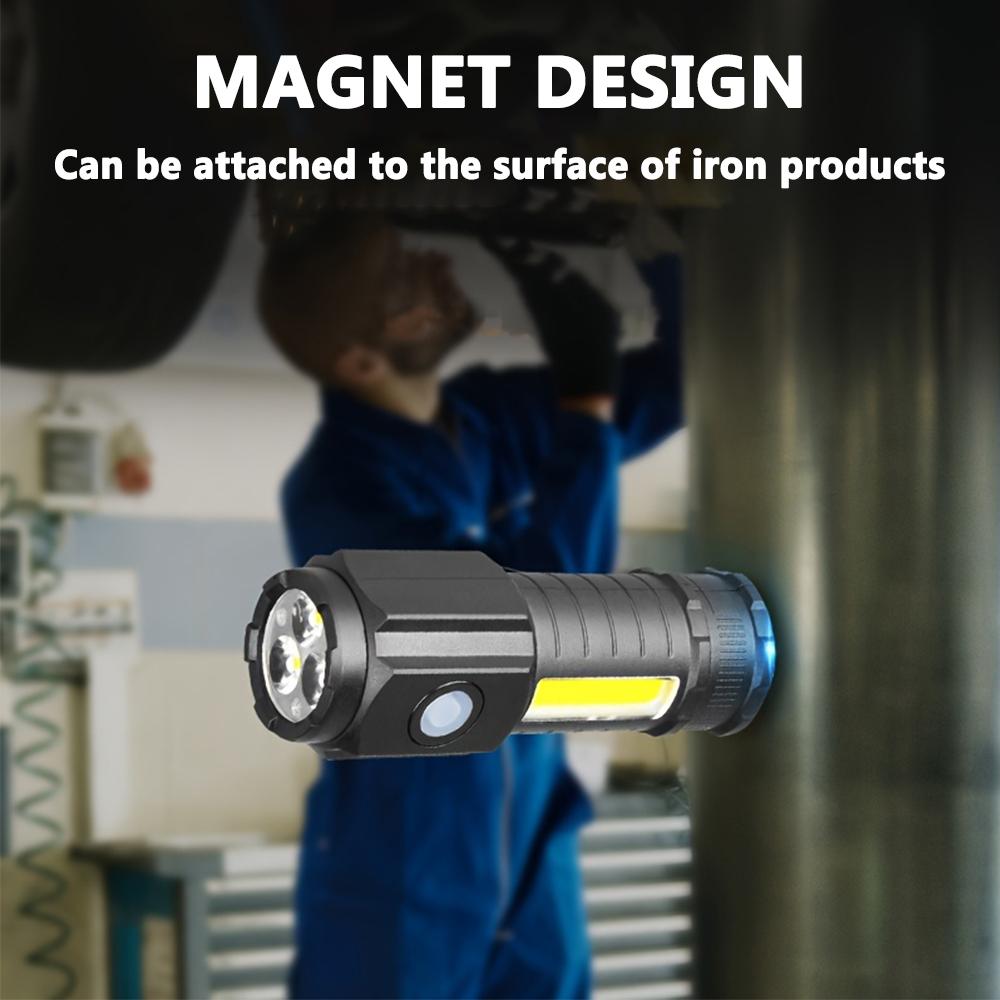 Portable outdoor flashlight, Four lighting modes, Pen clip design, Magnetic bottom, USB port charging