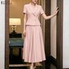 Women Short Sleeve Blouse and Long Skirts Casual Two Piece Suit Sets
