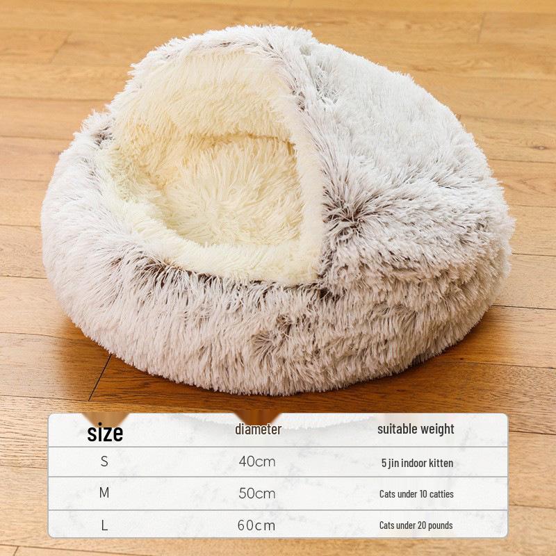 Kristall Sammet Husdjursbo: Mysig halvomsluten plyschsäng för djup sömn katter & hundar