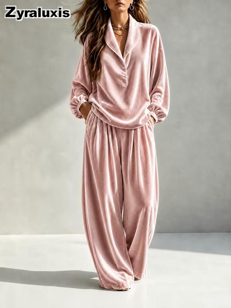 Women's Autumn New Style Casual Fashion Velvet Long Sleeve Pants Set