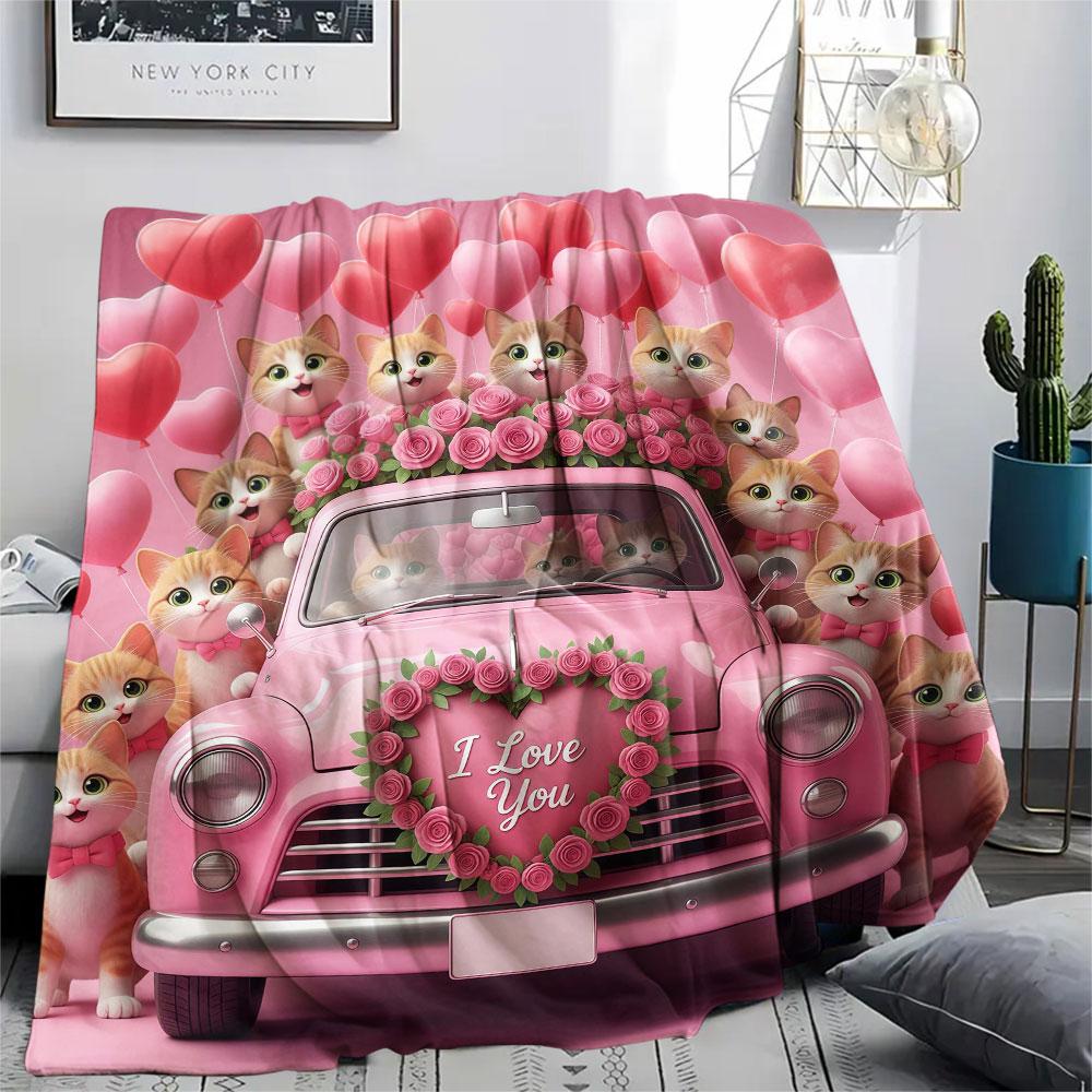 1Pc Pickup Truck Animal Print Flannel Blanket, High Quality Comfortable for All Seasons, Home Decor, Warmth and Comfort, Perfect for Christmas Gifts