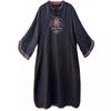 Sommer Chinesischer Stil Baumwolle Leinen Qipao Sieben-Punkt-Ärmel Mittellange Schlitzkleid Vintage Ethnische Stickerei Kleid