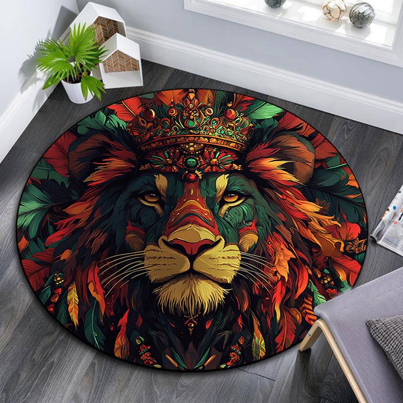 Royal Lion Round Area Rug,Carpet Rug for Living Room Bedroom Sofa Playroom Decor,Non-slip Floor Mat