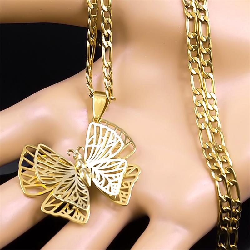 Fashion Hollow Butterfly Necklace for Women Stainless Steel Gold Color Insect Clavicle Chain Necledced Birthday Jewelry Gifts