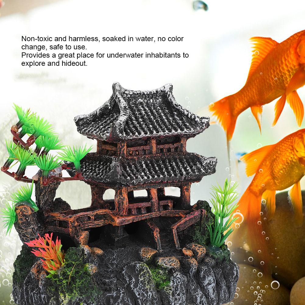Aquarium Decor Artificial Simulation Pavilion Pine Tree for Crawler Box Fish Decoration Landscape