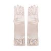 1 Pair Children Performance Gloves Faux Pearl Bow Decor Solid Color Full Fingers Satin Flower Girls Gloves Princess Style Cosplay Gloves
