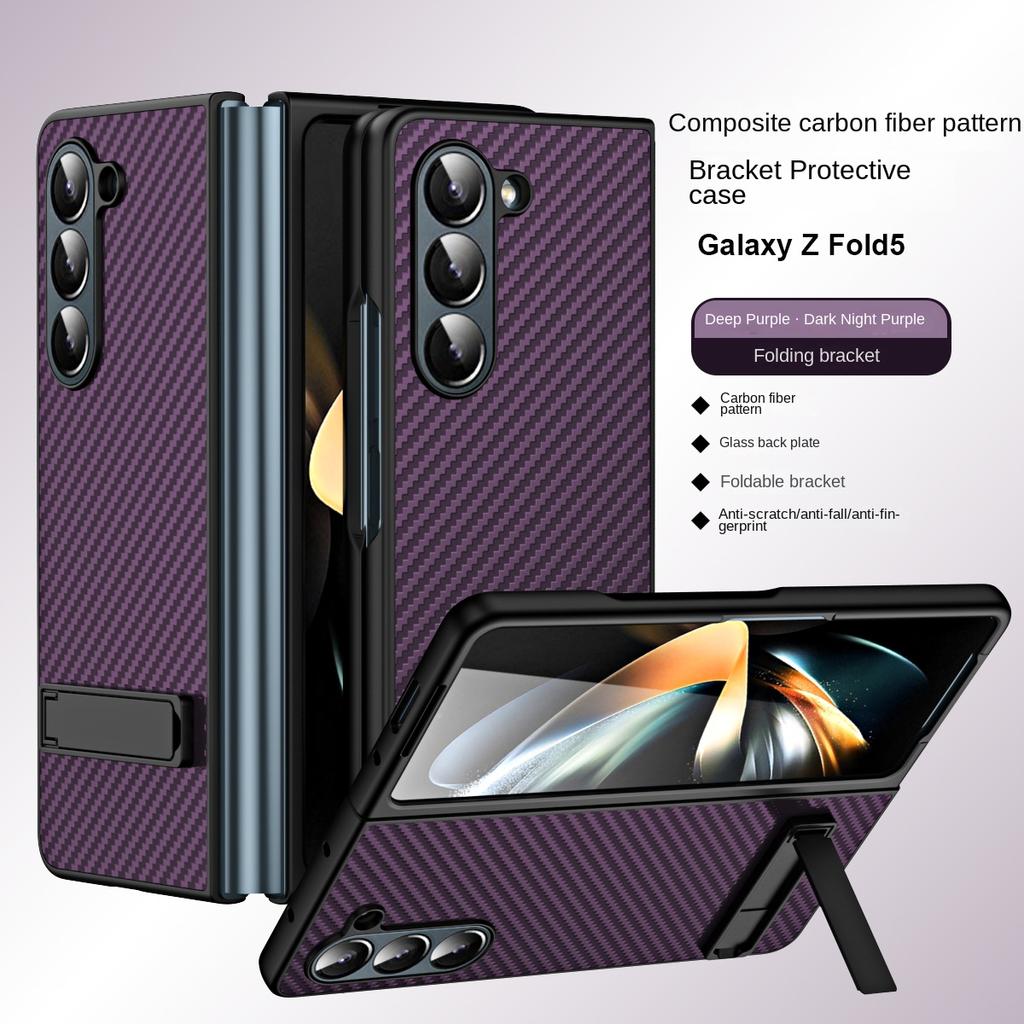 Carbon Fiber Stand Phone Case for Samsung Galaxy Z Fold 5 4 3 Fold5 Fold4 Fold3 5G Shockproof Prevention Hard Cover