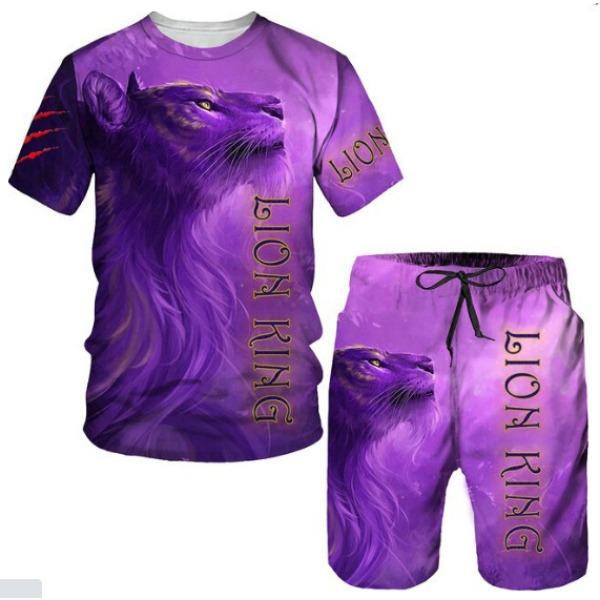 Summer Round Neck 3D Lion Printed Set Fashionable and Casual Short Sleeved Shorts Men's Clothing Sets Sport Wear