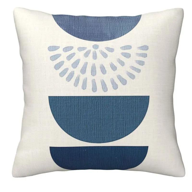 Home Decor Blue Geometric & Botanical Printed Pillow Covers Pattern Cushion Cover Suitable For Sofa Bedroom Car Pillow Cover