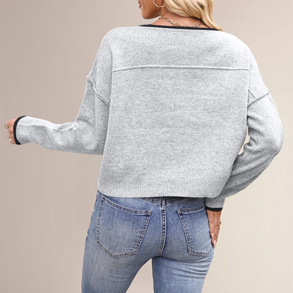 Women's Fashion Casual Round Neck Colorblock Loose All-match Pullover Sweater Top