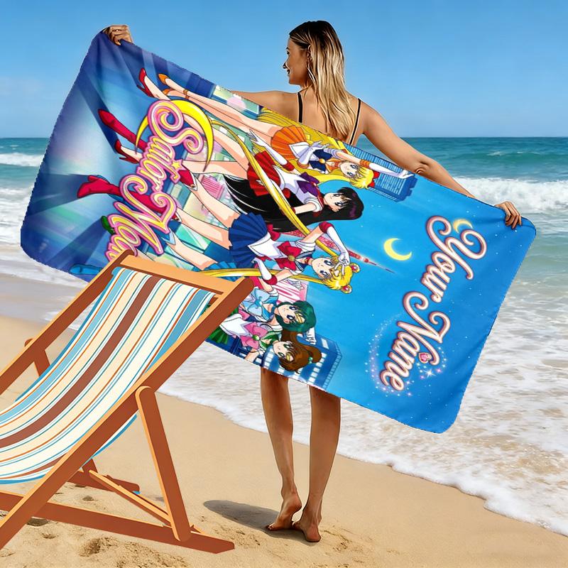 Name Custom Magic Sailor Girl Print Beach Towel, Large Soft Quick Dry Towel for Beach Camping Swimming