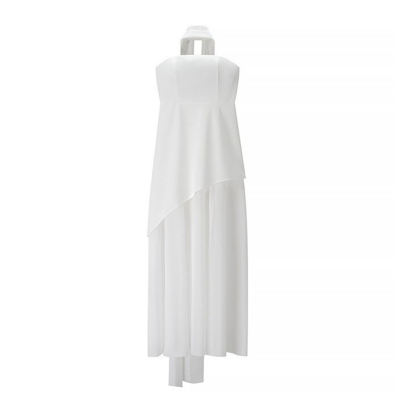 Spot Women s New Fashion Lace-up Scarf Tube Top Mesh Splicing Pendulum Dress S белый