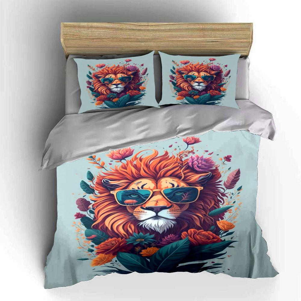 Lion with floral elements. Bedding sets Duvet cover sets Duvet covers Pillowcases(1 * Duvet Cover 2 * Pillowcases, without duvet insert)