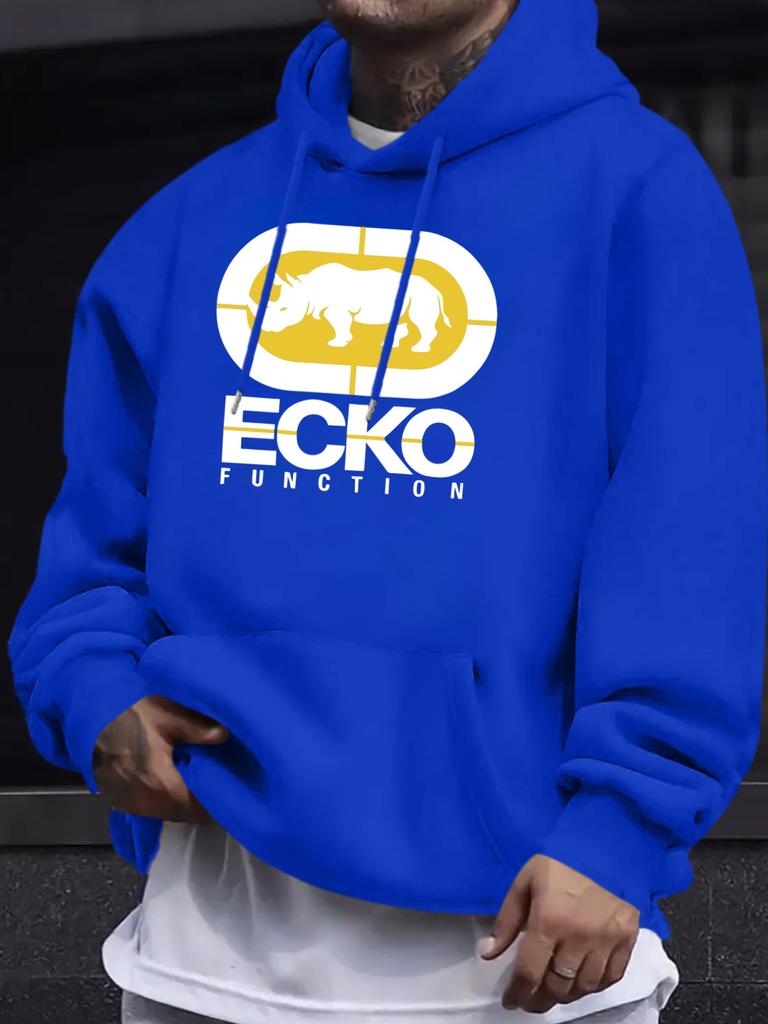 Felpa Grigio Chiaro ECKO FUNCTION con Stampa Lettere sul Petto e Logo Classico Rinoceronte, Felpa Pullover Larga Casual Sportiva Street Hip Hop