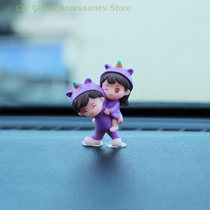 Car Ornaments Cute Cartoon Couples Action Figure Figurines Balloon Ornaments Auto Interior Accessories for Dashboard Girls Gifts