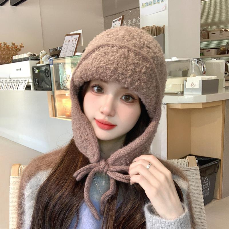 Autumn And Winter Haze Blue Knitted Hat Women'S Cold Protection And Warmth Korean Version Versatile Face Small Ear Protection Pullover Hat