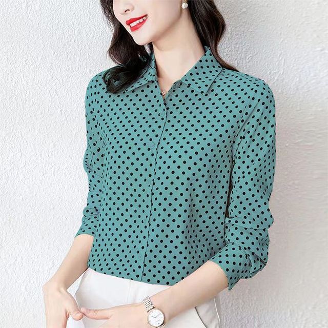 M-5XL Mom's Casual Polka Dot Chiffon Shirt Women's Long Sleeved Top Spring/summer New Korean Version Bottoming Blouse