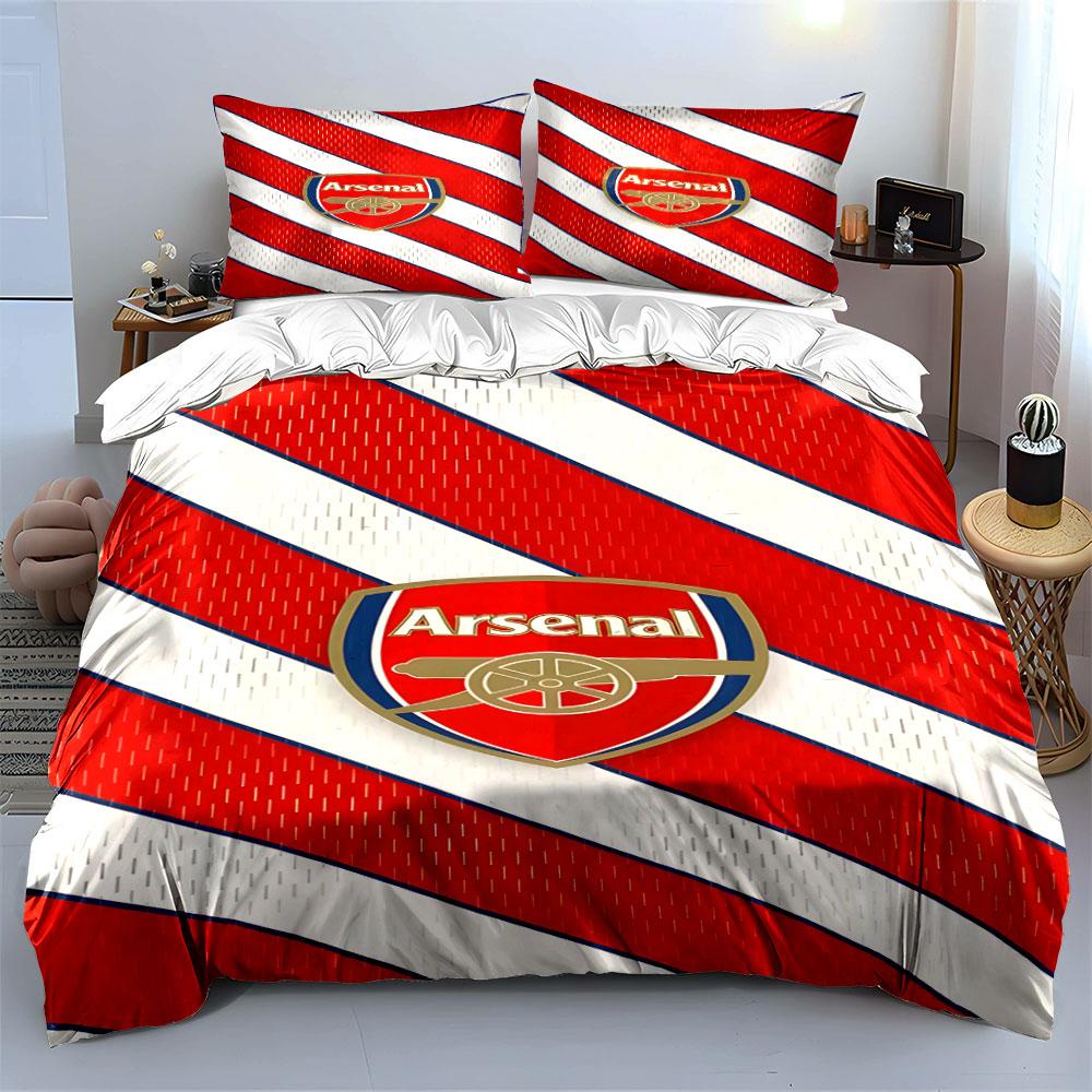 Rote Streifen, Arsenal-Logo. Bettwäsche-Sets Bettbezug-Sets Bettbezüge Kissenbezüge(1* Bettbezug 2* Kissenbezüge ohne Bettdecke)