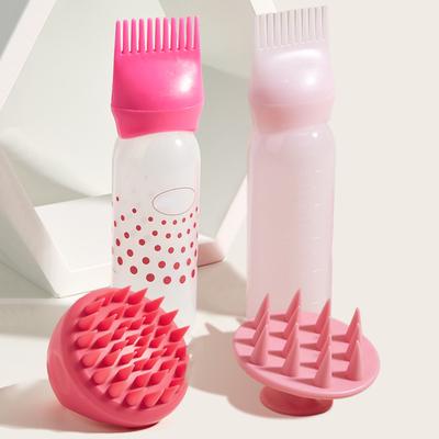 2 pezzi/set Flacone di shampoo in silicone Flacone di tintura per capelli in PP con applicatore, Spazzola per flacone di olio, Spazzola per massaggio del cuoio capelluto Flacone di tintura per capelli