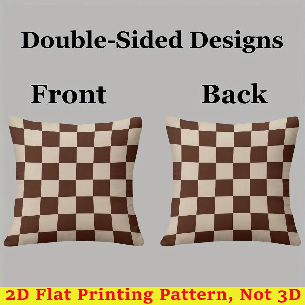 Brown and Beige Checkerboard Square Jacquard Pillow Cover for Sofa Office Waist Cushion Cover Home Decorative Pillowcase