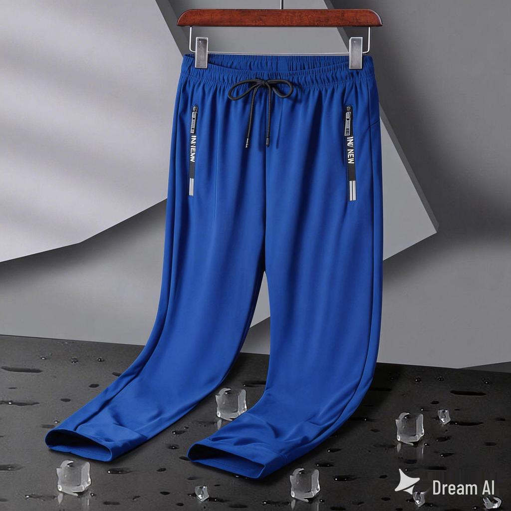 Pánske rýchloschnúce joggery z ľadového hodvábu vo veľkých veľkostiach - Vysoká elasticita, Rovný strih, Priedušné letné outdoorové nohavice