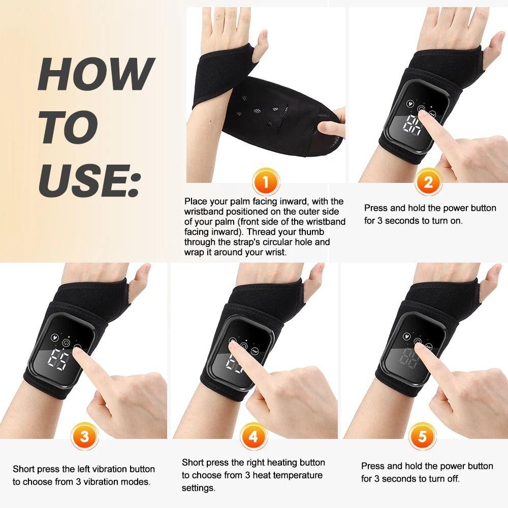 Adjustable Hot Compress Wrist Brace Protective Wrist Support Belt  Electric Massage Tool