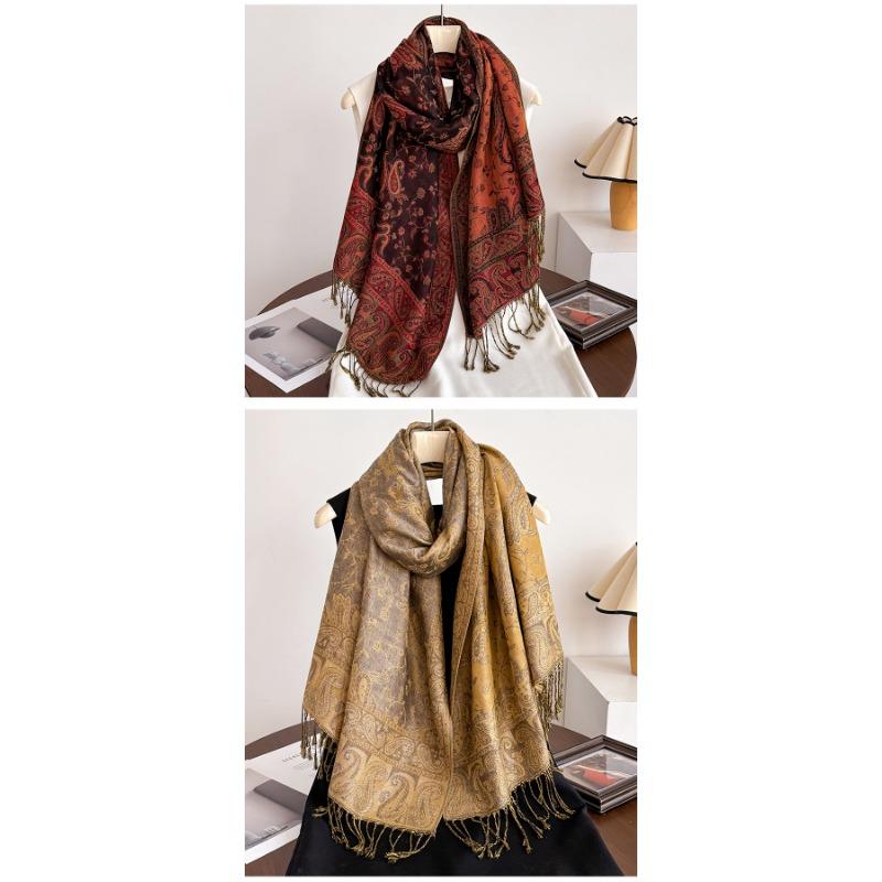 Vintage Elegant Paisley Printed Long Tassel Scarf For Women Travel