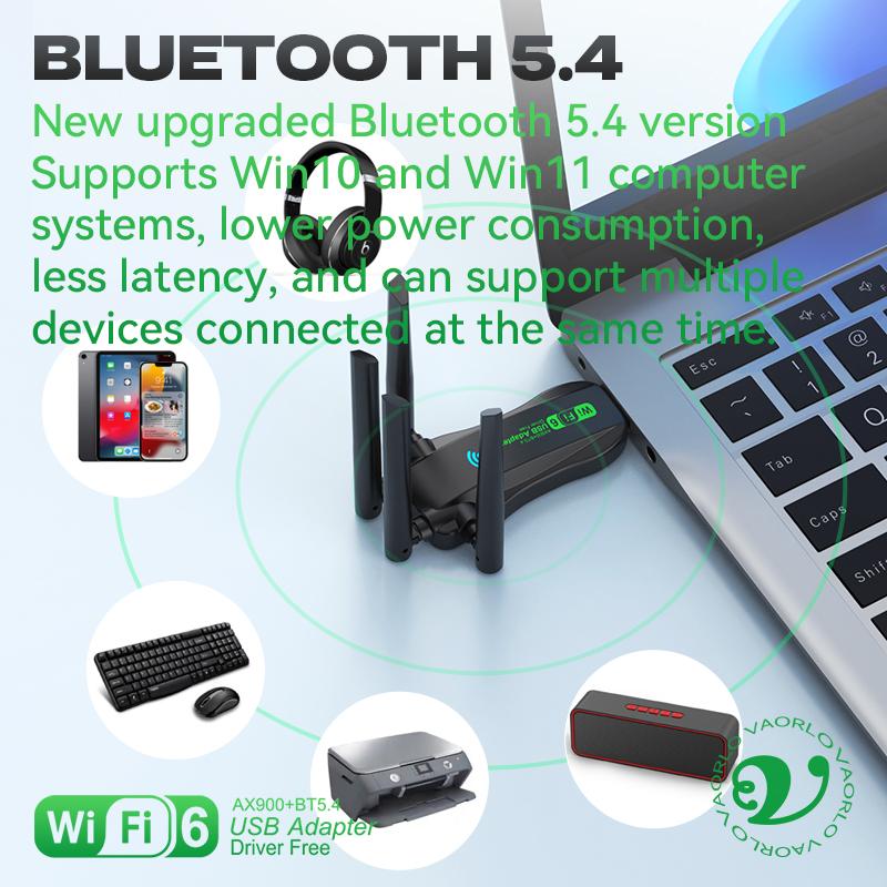 WIFI6 AX900 מתאם אלחוטי USB WiFi Bluetooth 5.4 פס כפול 2.4G+5GHz 4 אנטנות 900Mbps כרטיס רשת מקלט עבור WIN 10/11