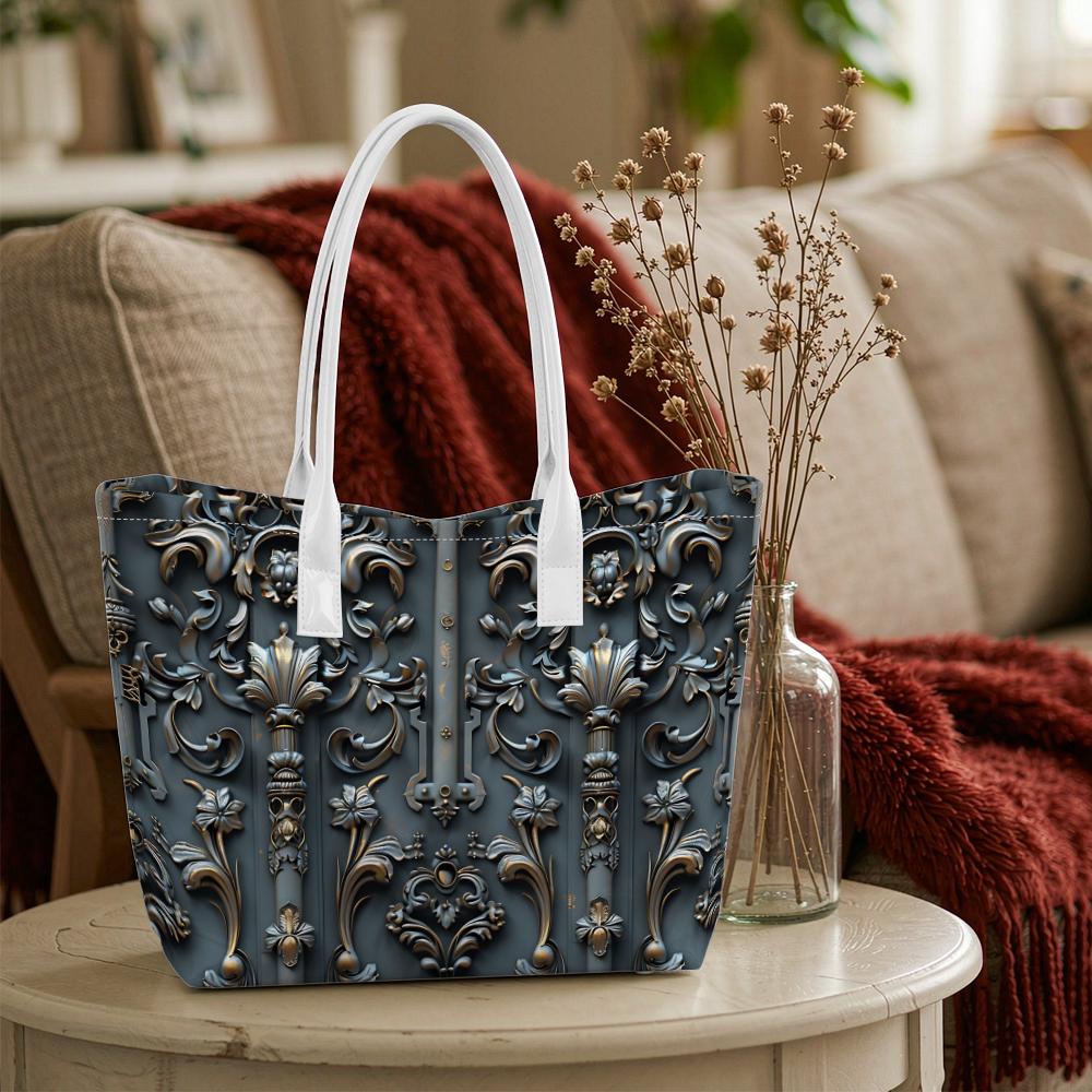 Elegant Dark Floral Embossed Casual Tote Bag Vintage Style All-match Daily Shoulder Bag for Ladies Shopping Travel