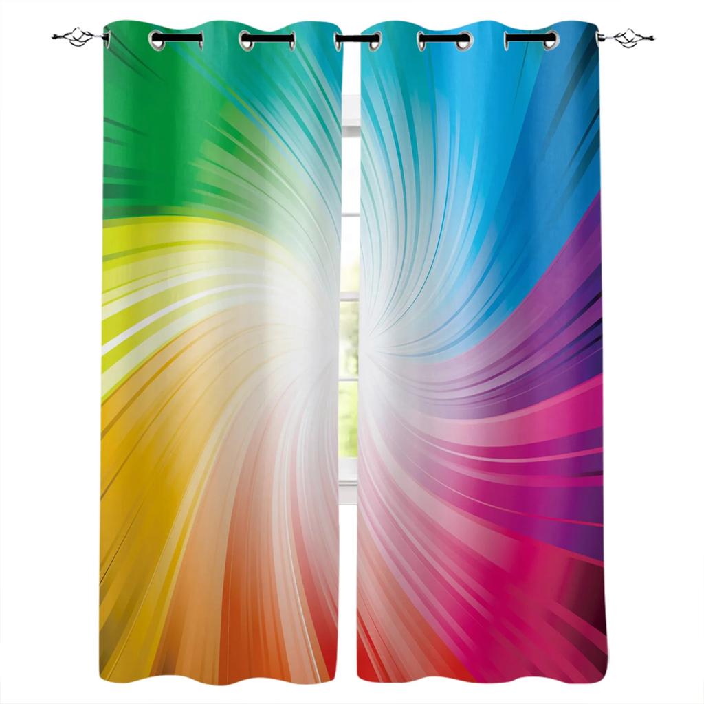 2PCS Color Rainbow Red Yellow Blue Paint Window Screen Printed Design Office Indoor Window Curtains Kitchen Curtain Home Drapes