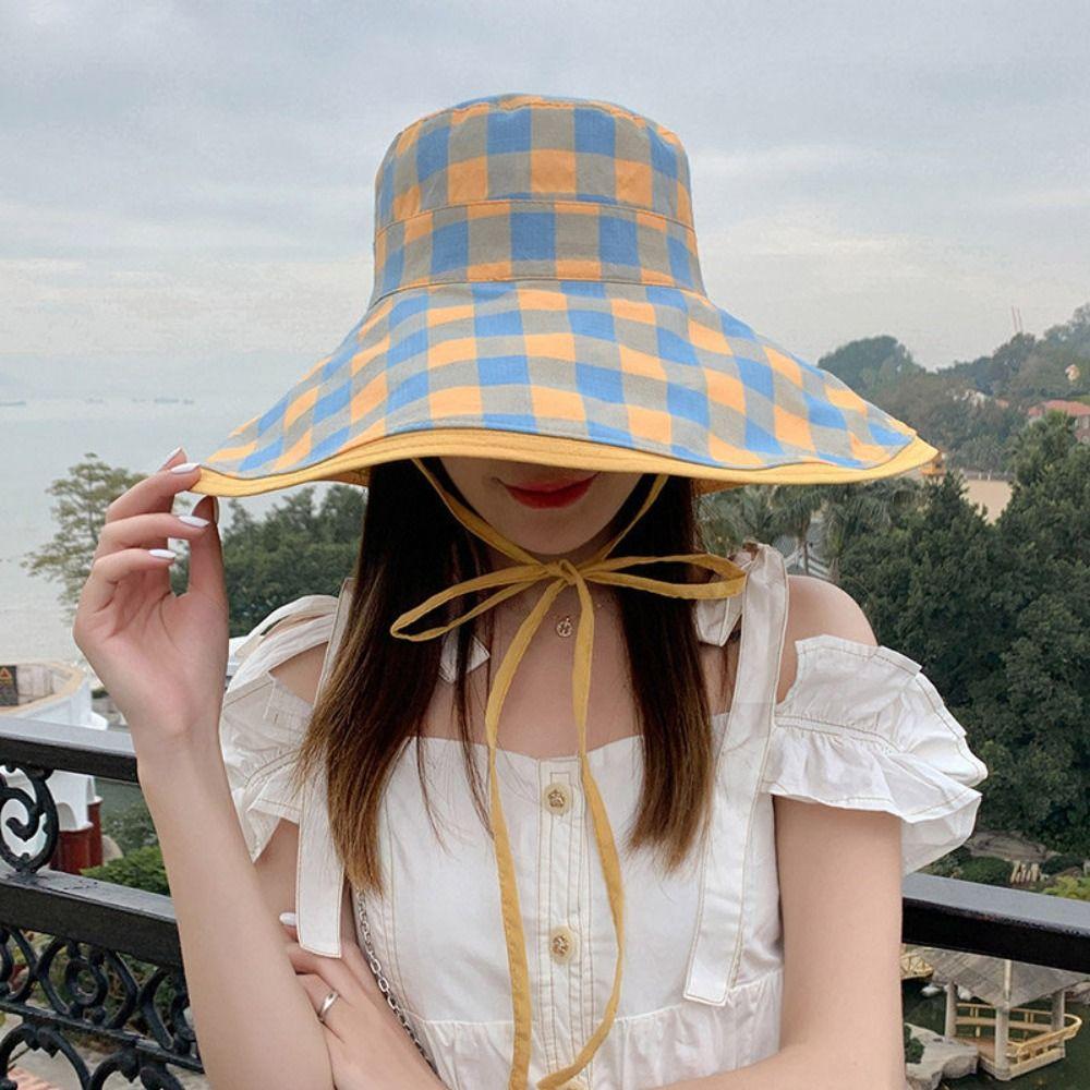 Foldable Sun Protection Hats Double-sided Beach Bucket Hat Leisure Fisherman Hat  For Ladies Girl