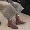 Niche design small short boots 0000 autumn and winter new daily versatile thick heel thin boots French suede small ankle boots