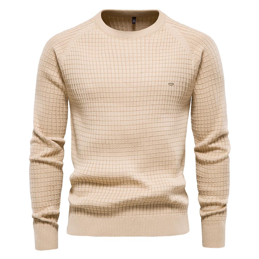

Autumn and Winter New Cotton Sweater Men s Solid Color Bottoming Plaid Pullover Sweater for Men 2XL