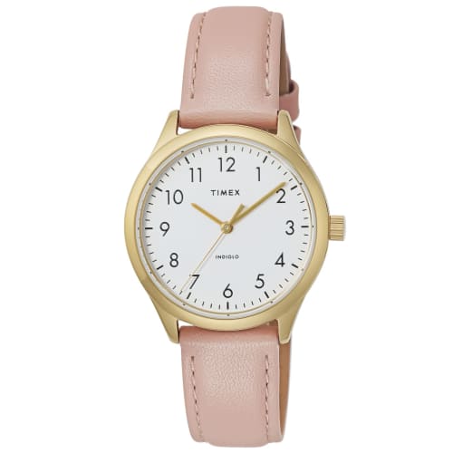 TIMEX Easy Reader Watch, 33mm, Women's, Pink, with a White Dial, Brass and Mineral Glass, Quartz Movement, America Watch TW2V25200