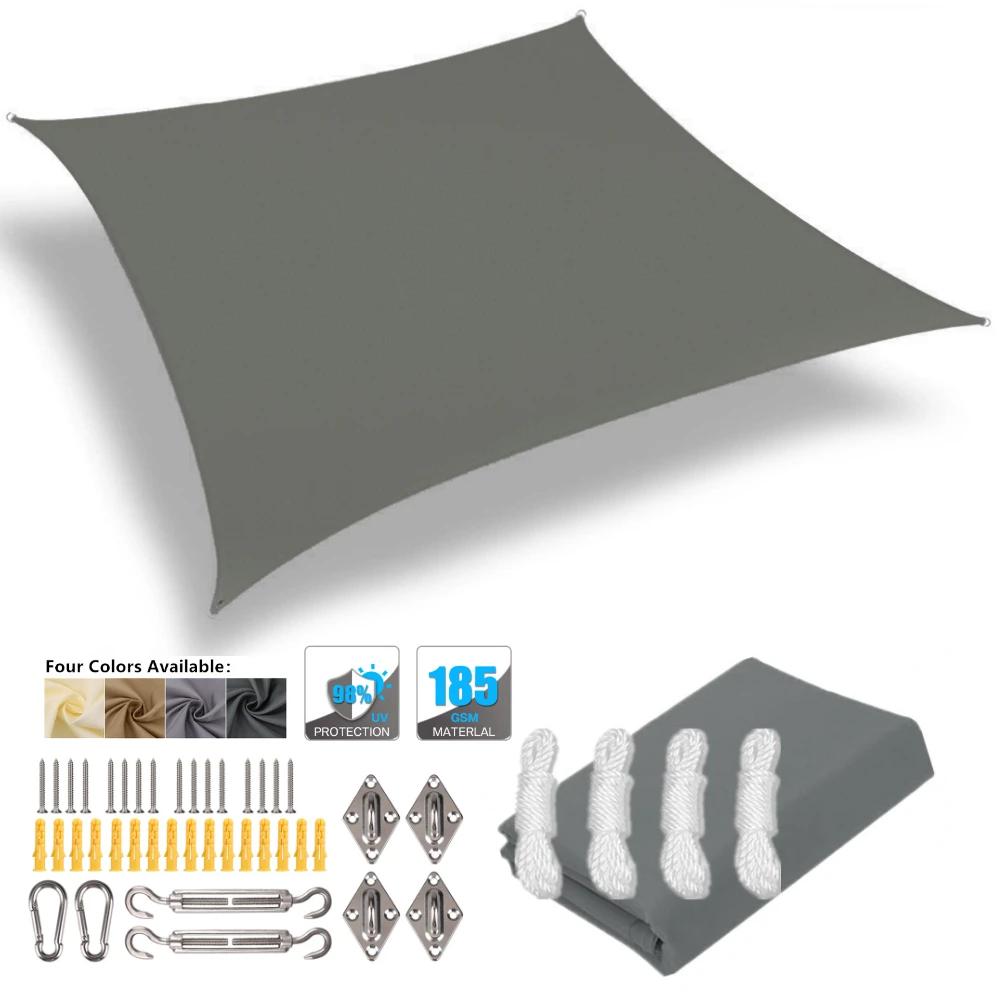Waterproof Sun Shelter Garden Sun Shade Sail Patio Sunscreen Canopy Anti-UV Square Awning Camping Hiking Tarp with Hardware Kit