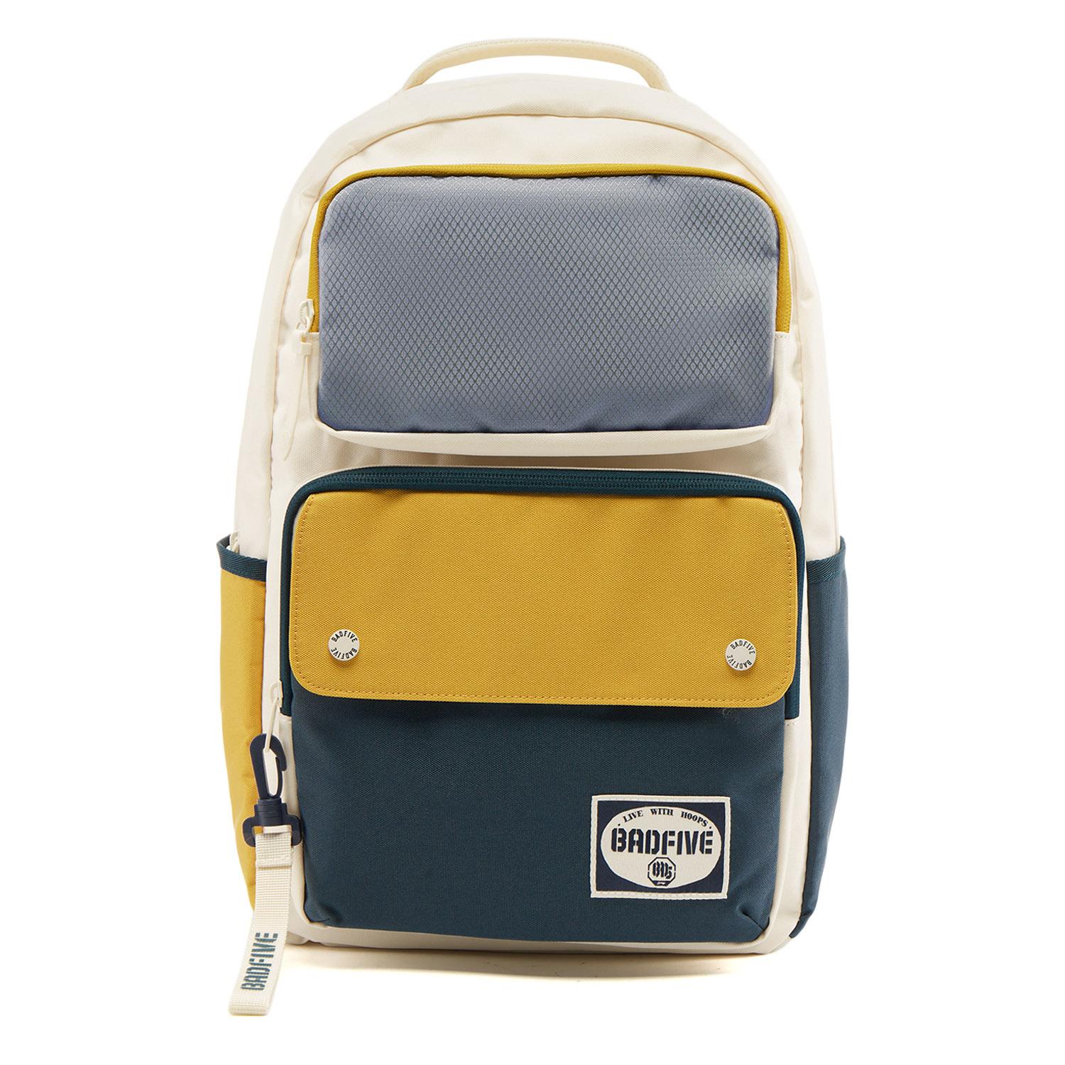 LiNing 20L Color Block Large Capacity Brand Logo Polyester Backpack Unisex Backpack Off-White Beeswax-Yellow Night-Flight-Blue ABSV269-2 Ecru & Beeswax Yellow & Night Navigation Blue
