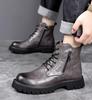 Motorcycle High -top Leather Shoes Men Fashion Outdoor Warm Plush Ankle Boots Male Quality Snow Boot Footwear