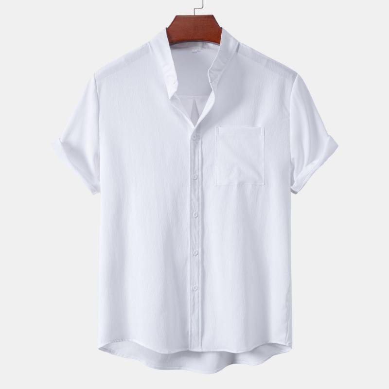 Summer Fashion Stand Collar Single Breasted Short Sleeve Shirt Solid Casual Cardigans Top