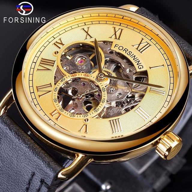 Forsining Watch Men'S Fashion Casual Men'S Alloy Hollow Waterproof Manual Mechanical Watch