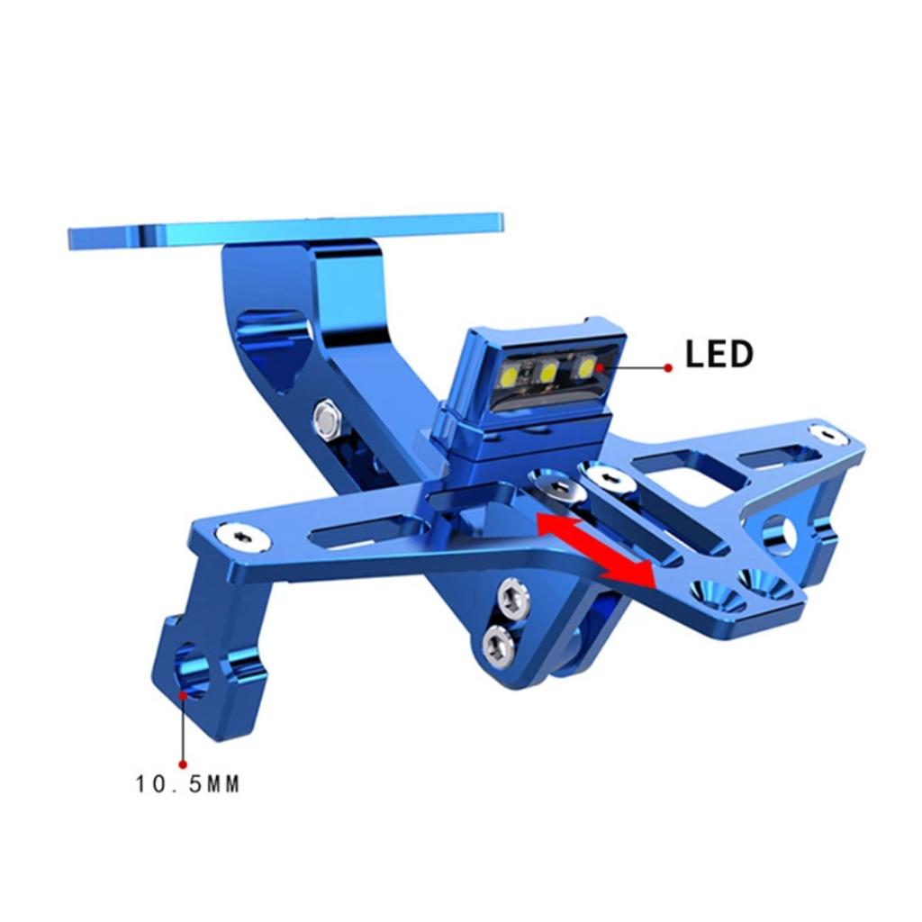 Motorcycle License Plate Bracket with LED Lights Licence Plate Holder Aluminum Alloy Universal Gold